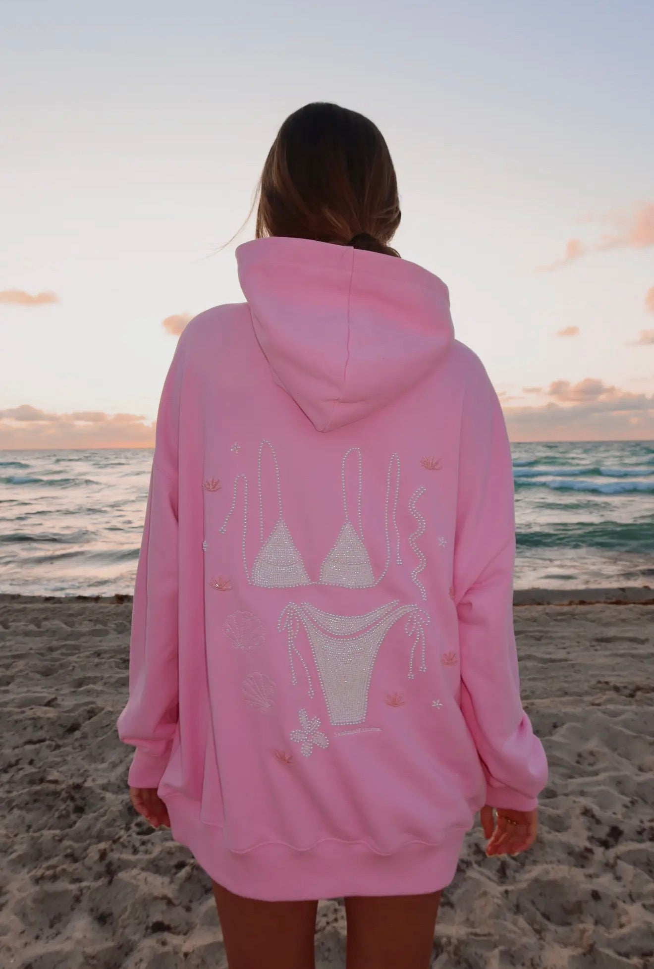 Pink bikini beaded ocean hoodie